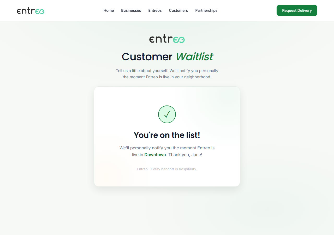 Customer: The confirmation screen after submitting the form without opting in to SMS.